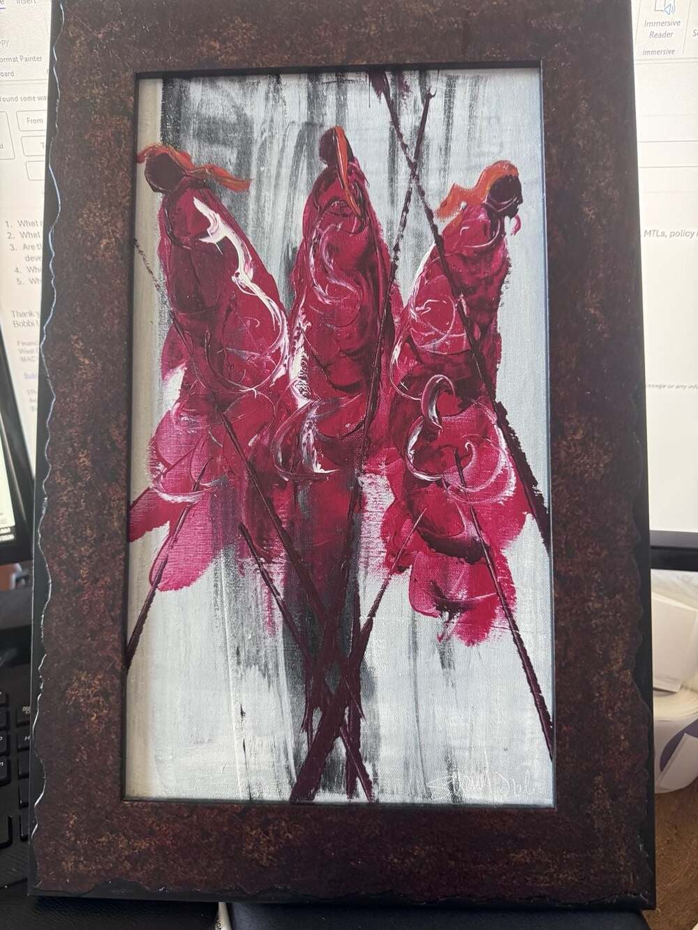 Stowell Sol Abstract Figurative Painting of Three Figures in Red